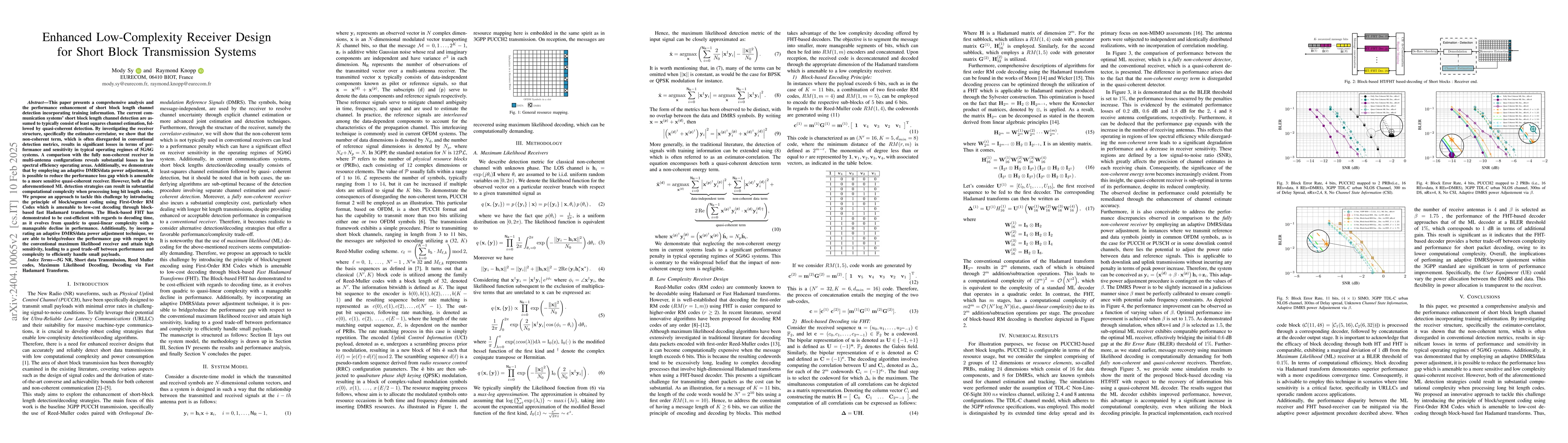 Thumbnail for Enhanced Low-Complexity Receiver Design for Short Block Transmission
  Systems