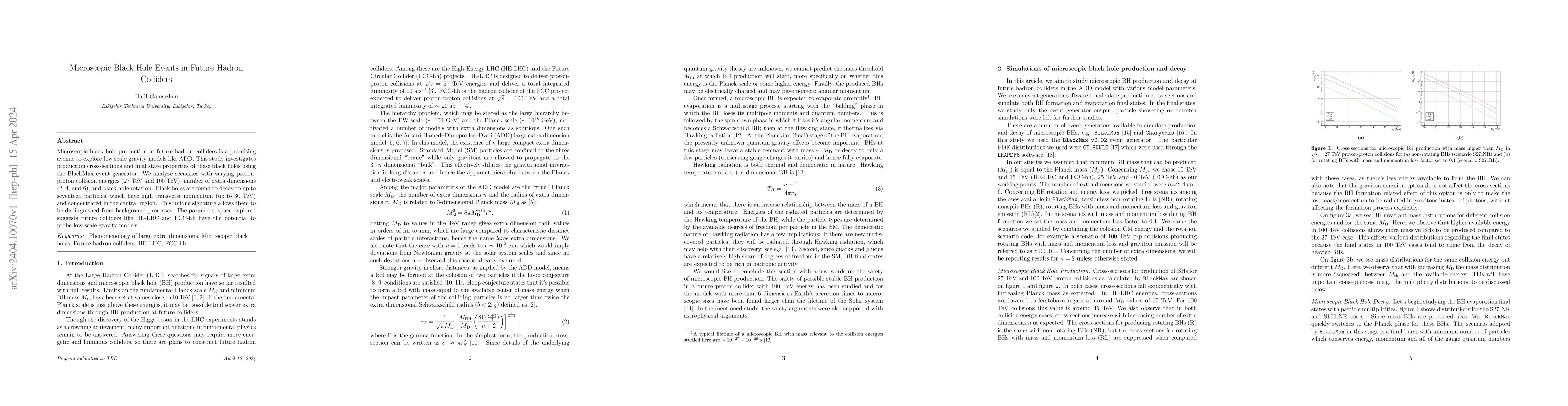 Thumbnail for Microscopic Black Hole Events in Future Hadron Colliders