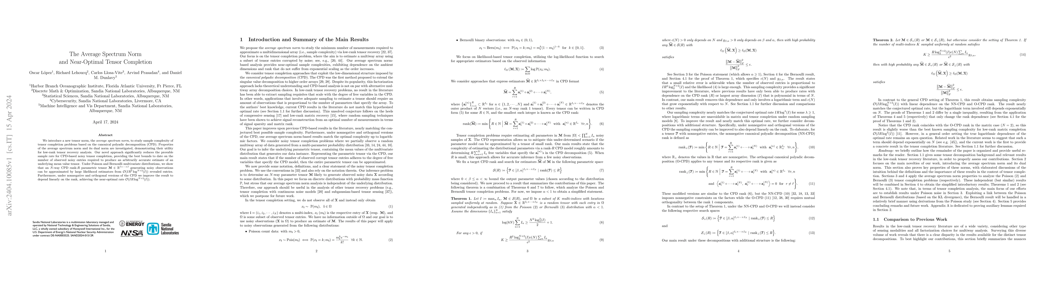 Thumbnail for The Average Spectrum Norm and Near-Optimal Tensor Completion