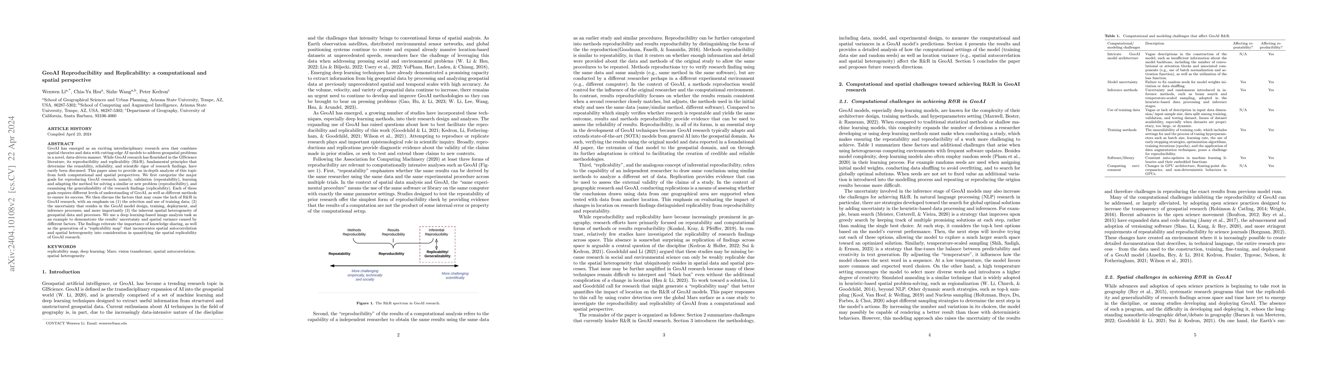 Thumbnail for GeoAI Reproducibility and Replicability: a computational and spatial
  perspective