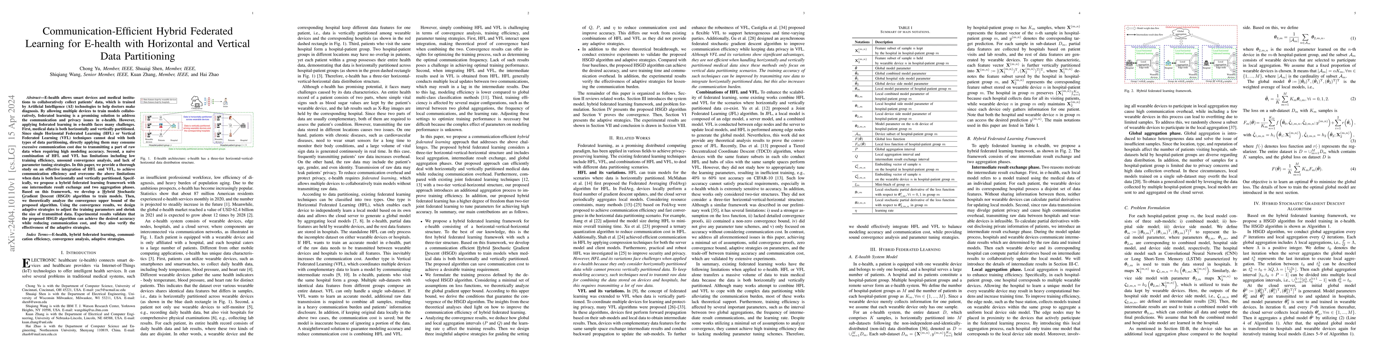 Thumbnail for Communication-Efficient Hybrid Federated Learning for E-health with
  Horizontal and Vertical Data Partitioning