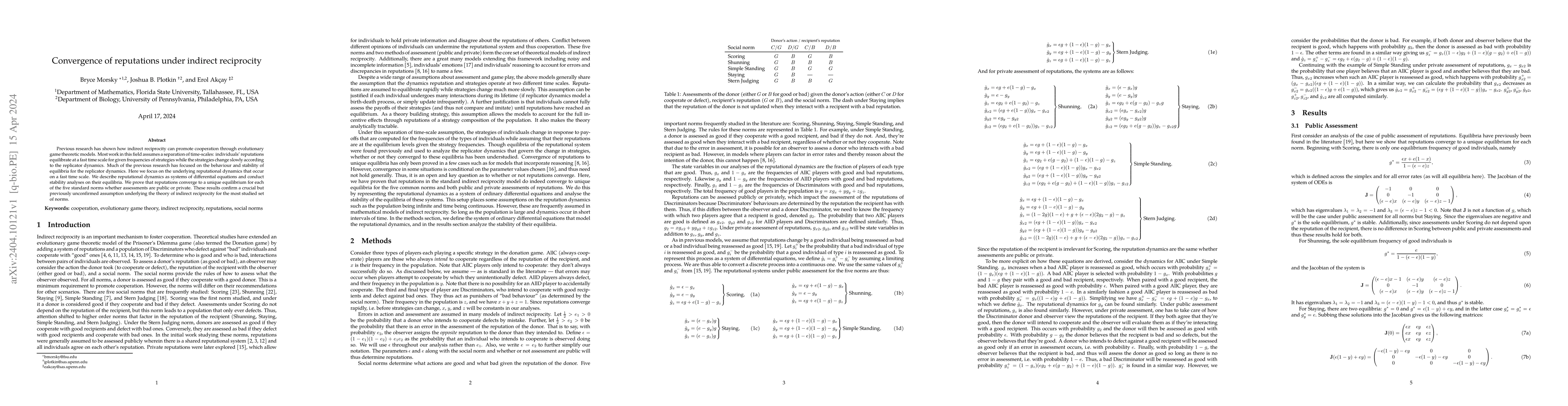 Thumbnail for Convergence of reputations under indirect reciprocity