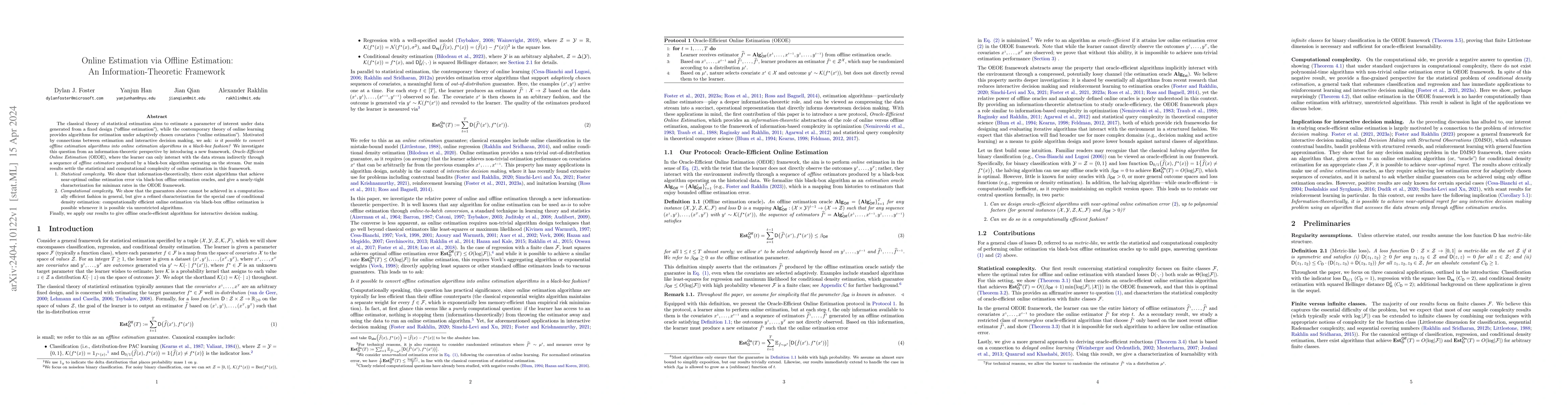 Thumbnail for Online Estimation via Offline Estimation: An Information-Theoretic
  Framework