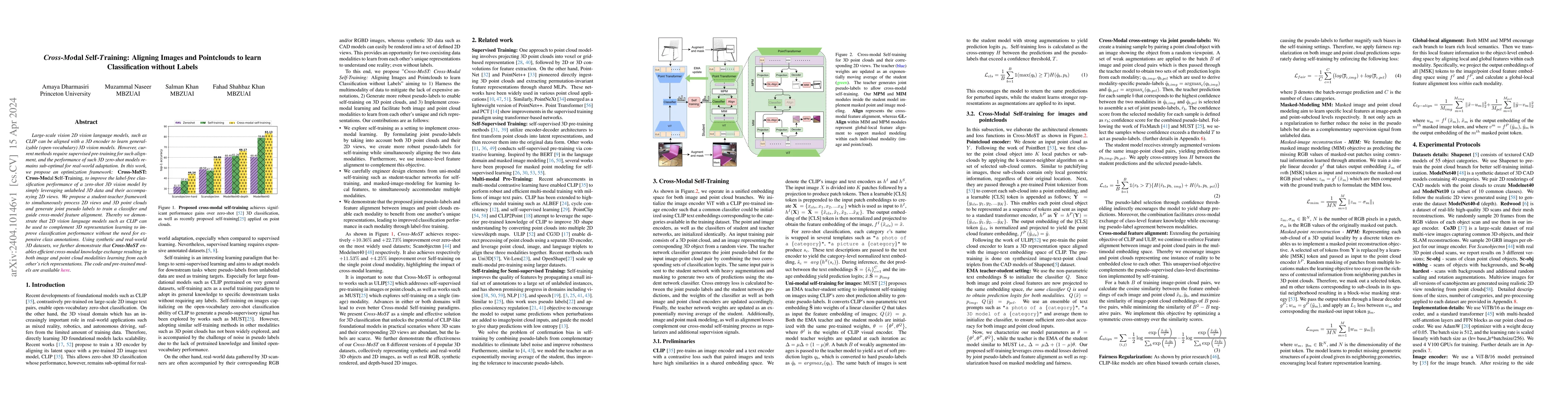 Thumbnail for Cross-Modal Self-Training: Aligning Images and Pointclouds to Learn
  Classification without Labels
