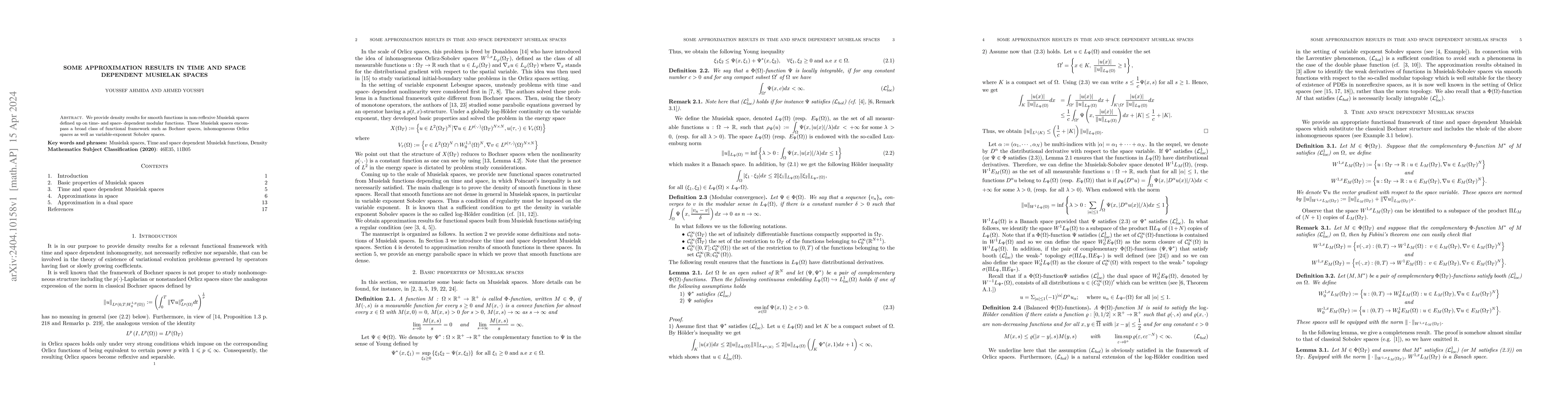 Thumbnail for Some approximation results in time and space dependent Musielak spaces