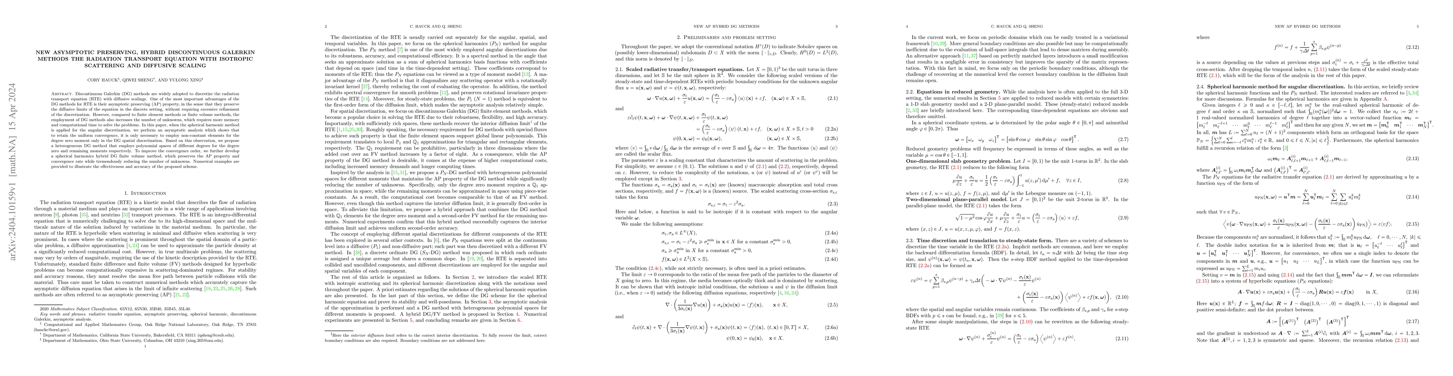 Thumbnail for New Asymptotic Preserving, Hybrid Discontinuous Galerkin Methods the
  Radiation Transport Equation with Isotropic Scattering and Diffusive Scaling