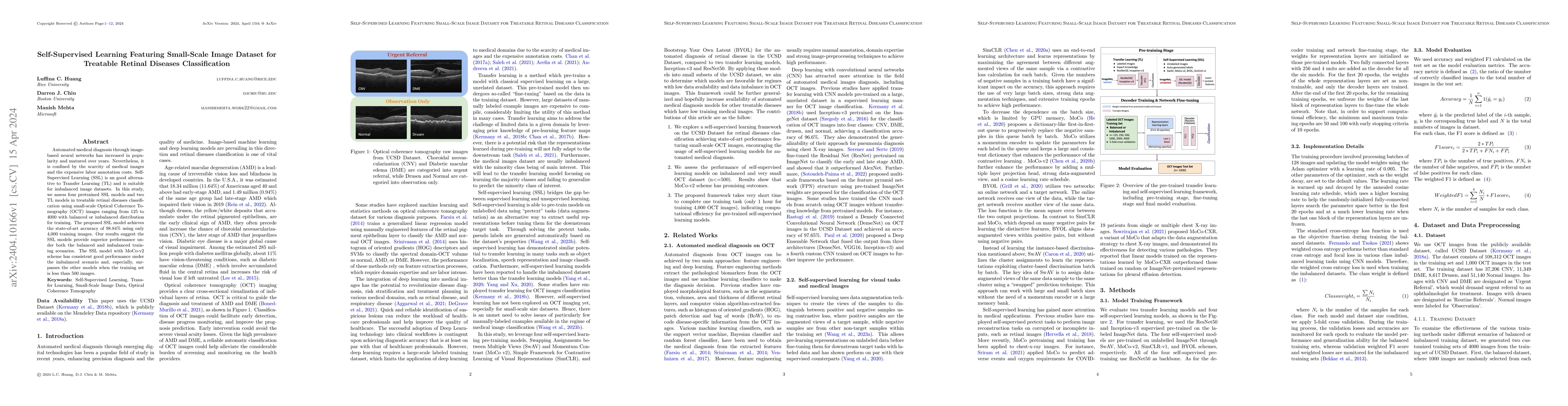 Thumbnail for Self-Supervised Learning Featuring Small-Scale Image Dataset for
  Treatable Retinal Diseases Classification