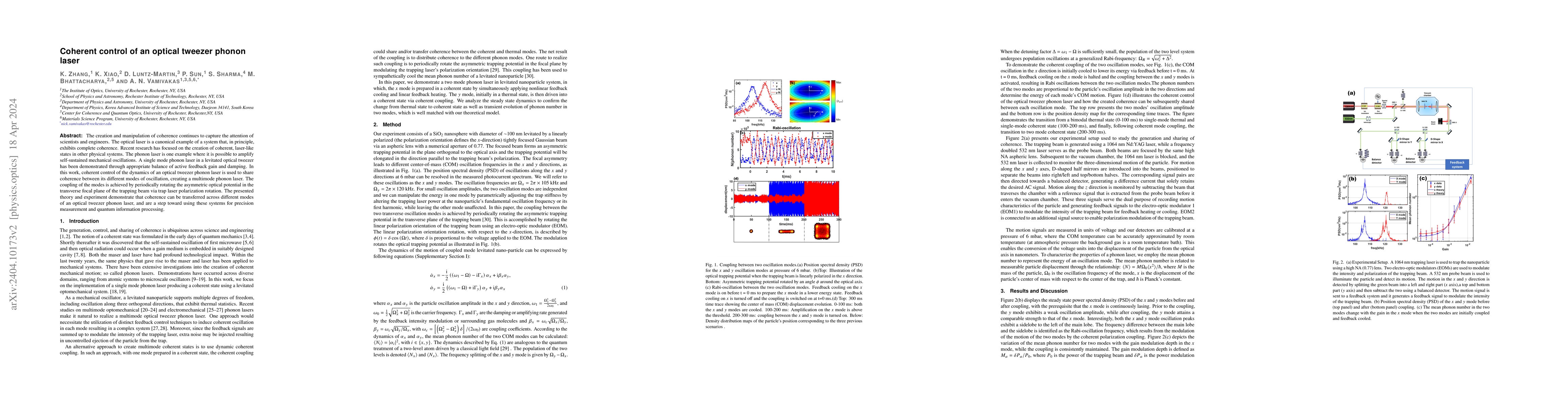 Thumbnail for Coherent control of an optical tweezer phonon laser