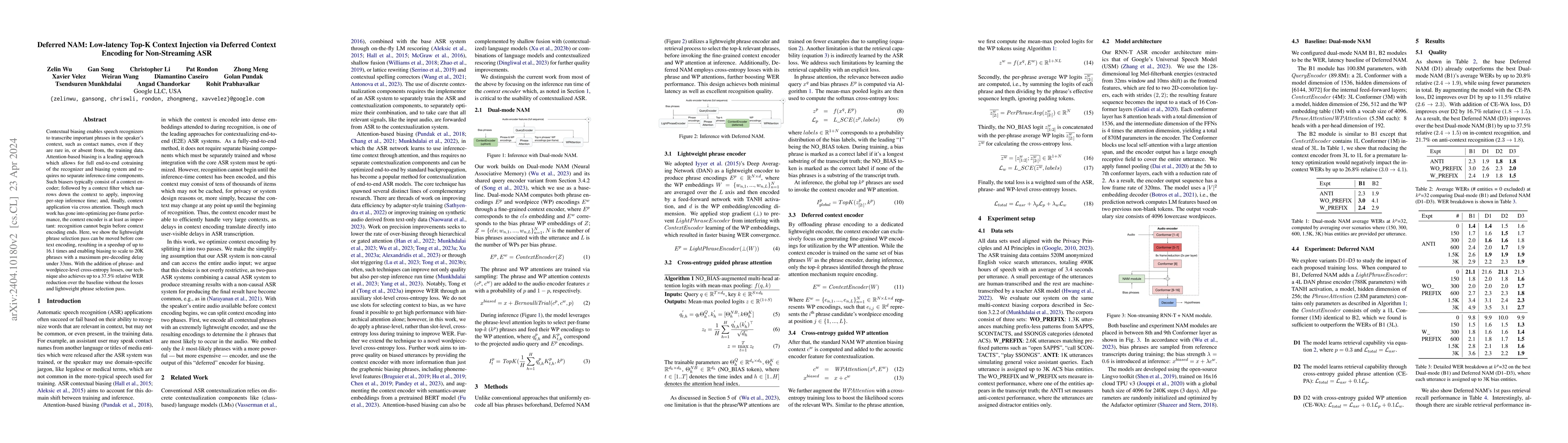 Thumbnail for Deferred NAM: Low-latency Top-K Context Injection via Deferred Context
  Encoding for Non-Streaming ASR
