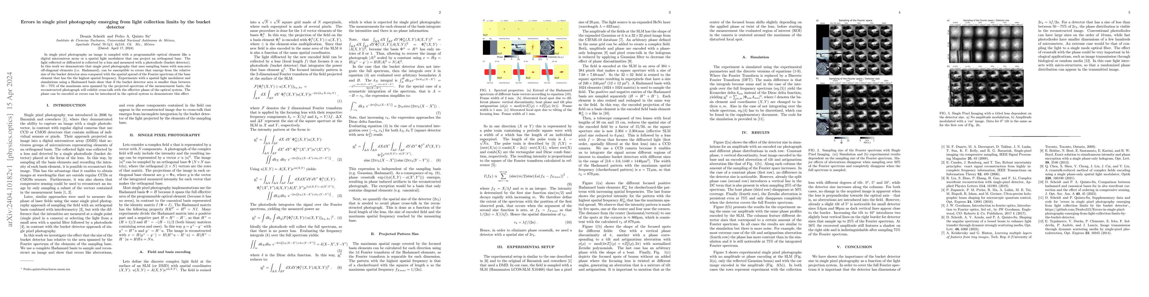 Thumbnail for Errors in single pixel photography emerging from light collection limits
  by the bucket detector
