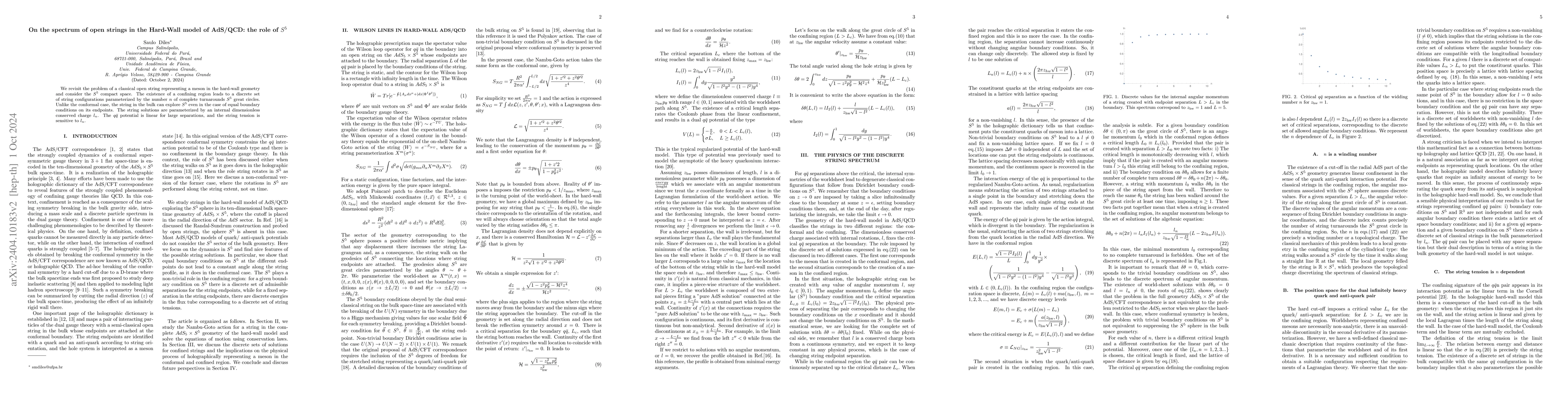 Thumbnail for On the spectrum of open strings in the Hard-Wall model of AdS/QCD: the
  role of $S^5$