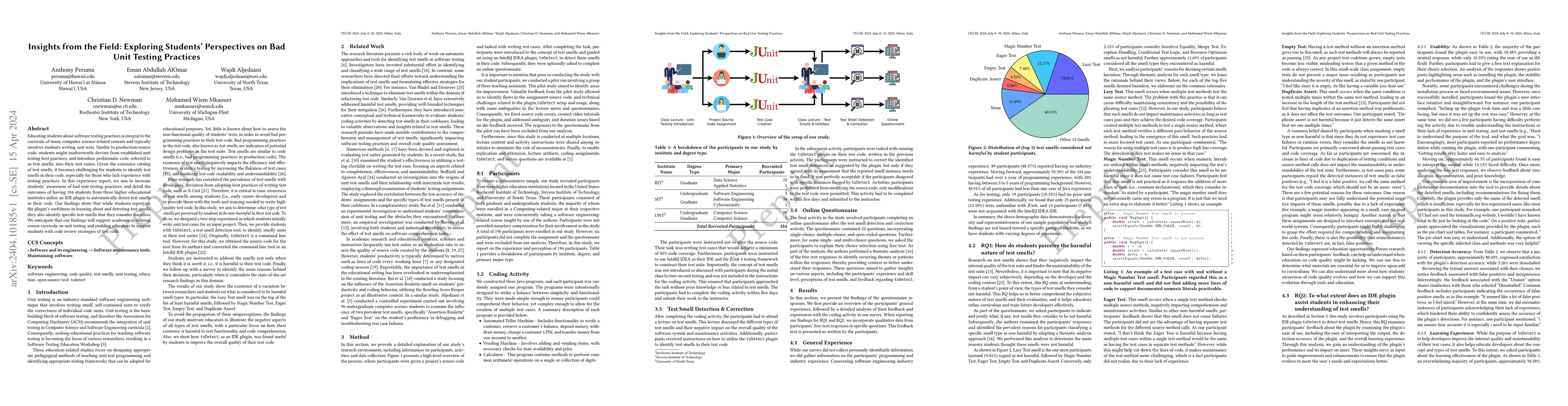 Thumbnail for Insights from the Field: Exploring Students' Perspectives on Bad Unit
  Testing Practices