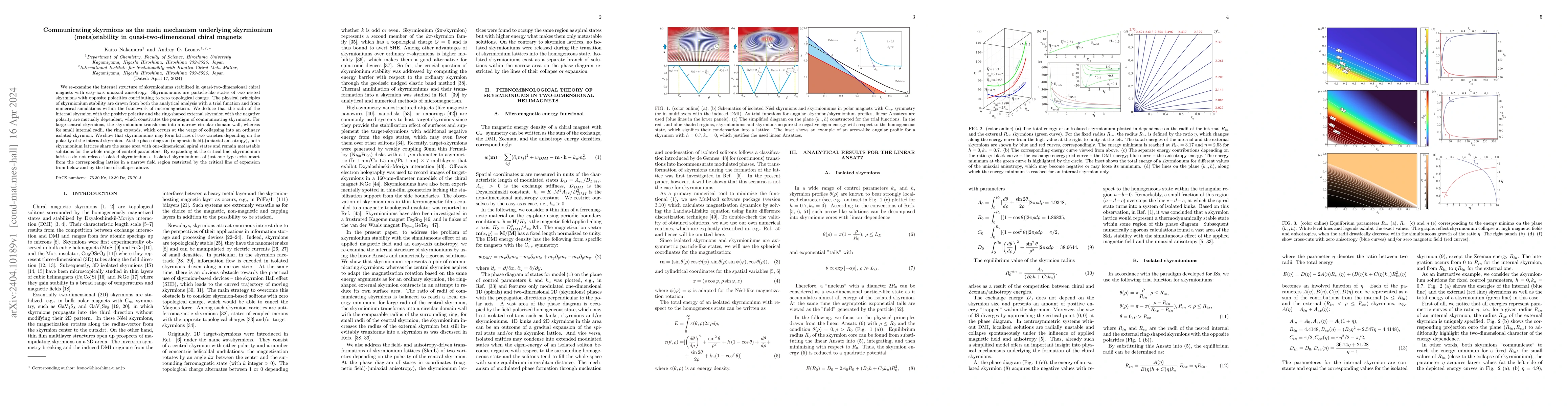 Thumbnail for Communicating skyrmions as the main mechanism underlying skyrmionium
  (meta)stability in quasi-two-dimensional chiral magnets