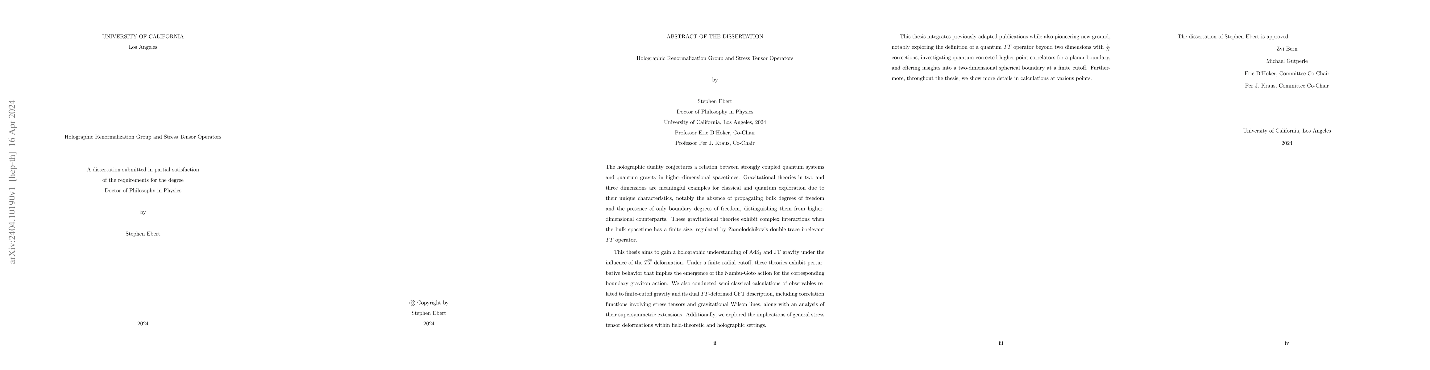 Thumbnail for Holographic Renormalization Group and Stress Tensor Operators