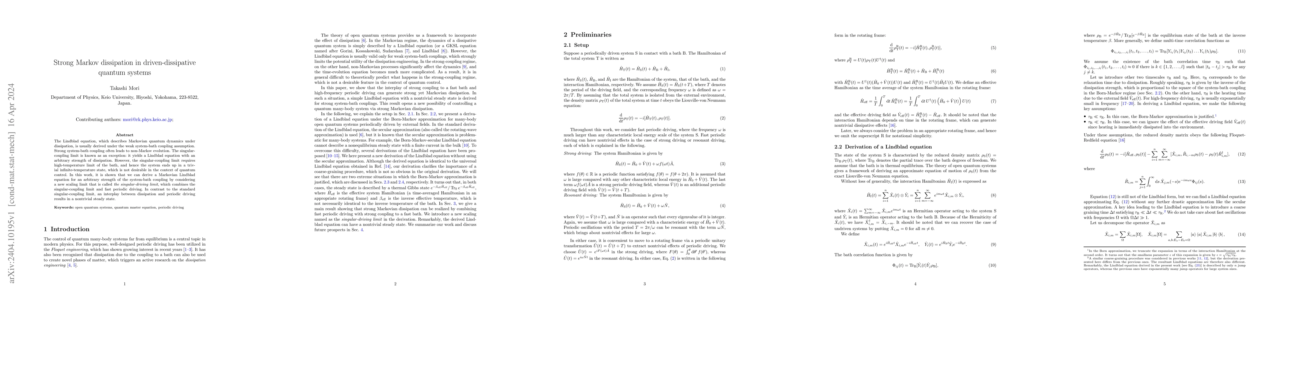 Thumbnail for Strong Markov dissipation in driven-dissipative quantum systems