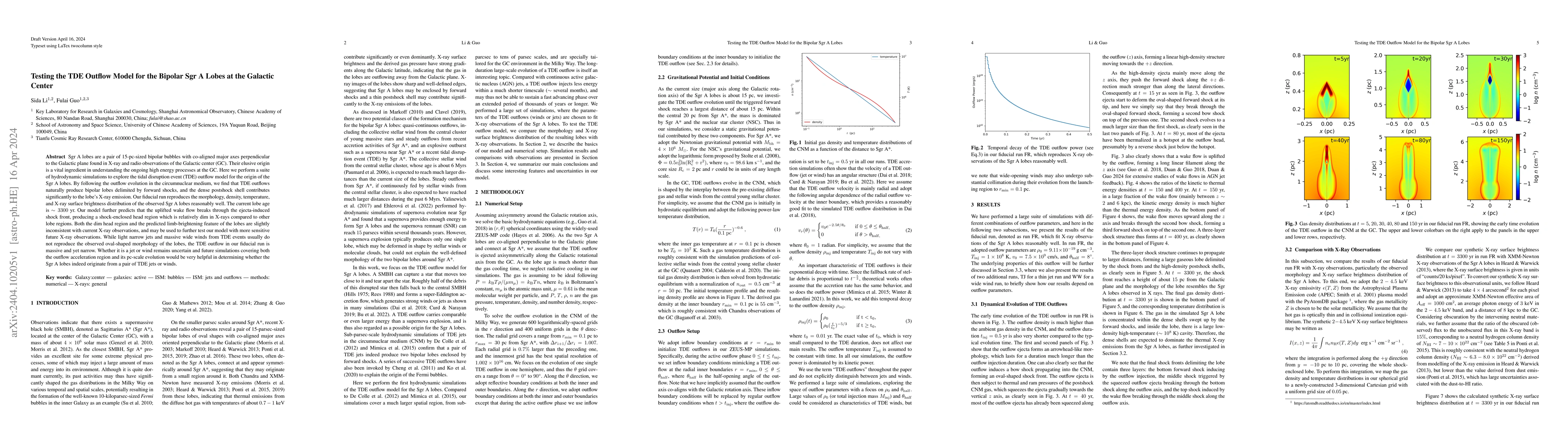 Thumbnail for Testing the TDE Outflow Model for the Bipolar Sgr A Lobes at the
  Galactic Center
