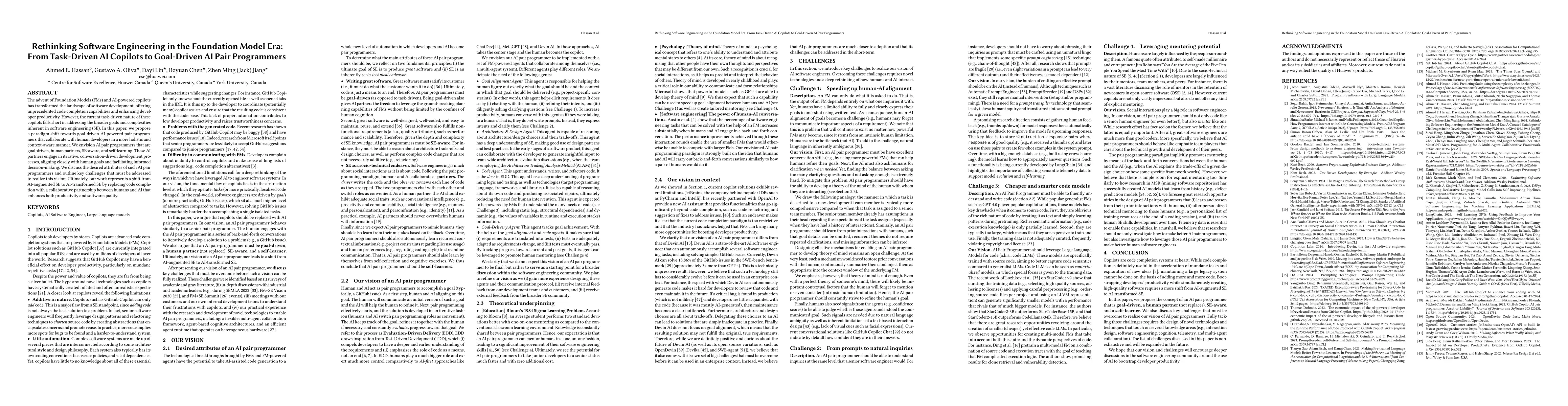 Thumbnail for Rethinking Software Engineering in the Foundation Model Era: From
  Task-Driven AI Copilots to Goal-Driven AI Pair Programmers