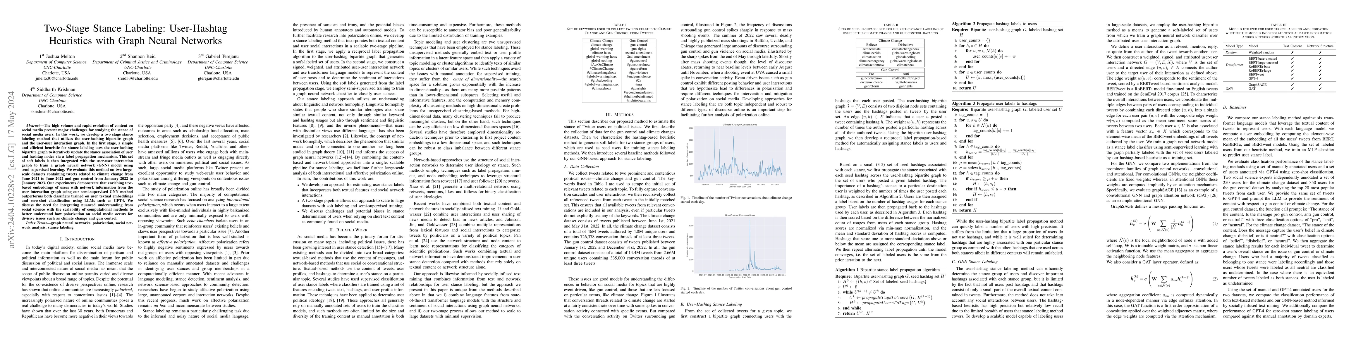 Thumbnail for Two-Stage Stance Labeling: User-Hashtag Heuristics with Graph Neural
  Networks