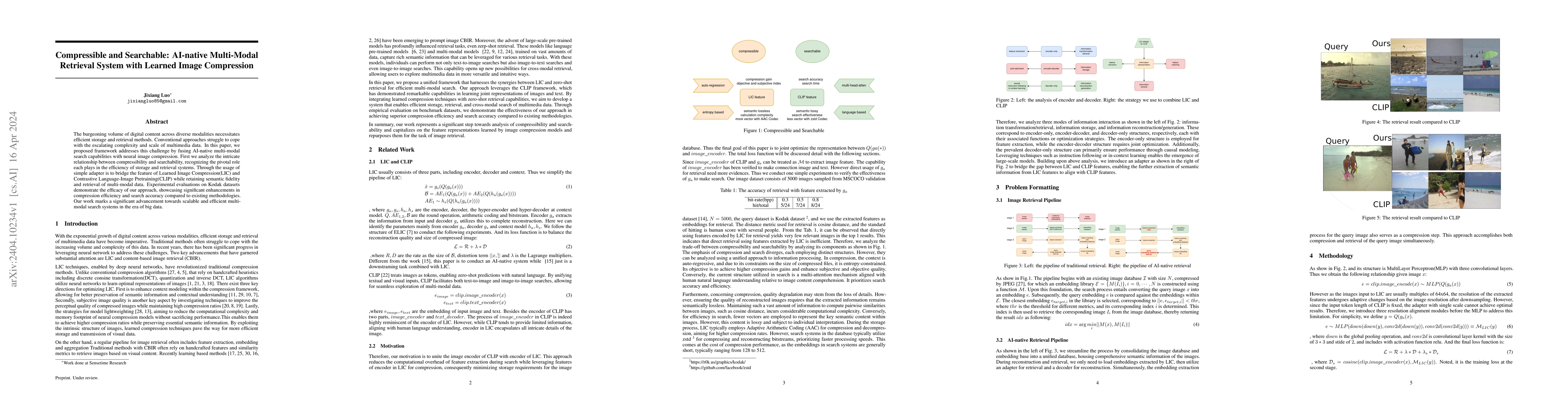 Thumbnail for Compressible and Searchable: AI-native Multi-Modal Retrieval System with
  Learned Image Compression