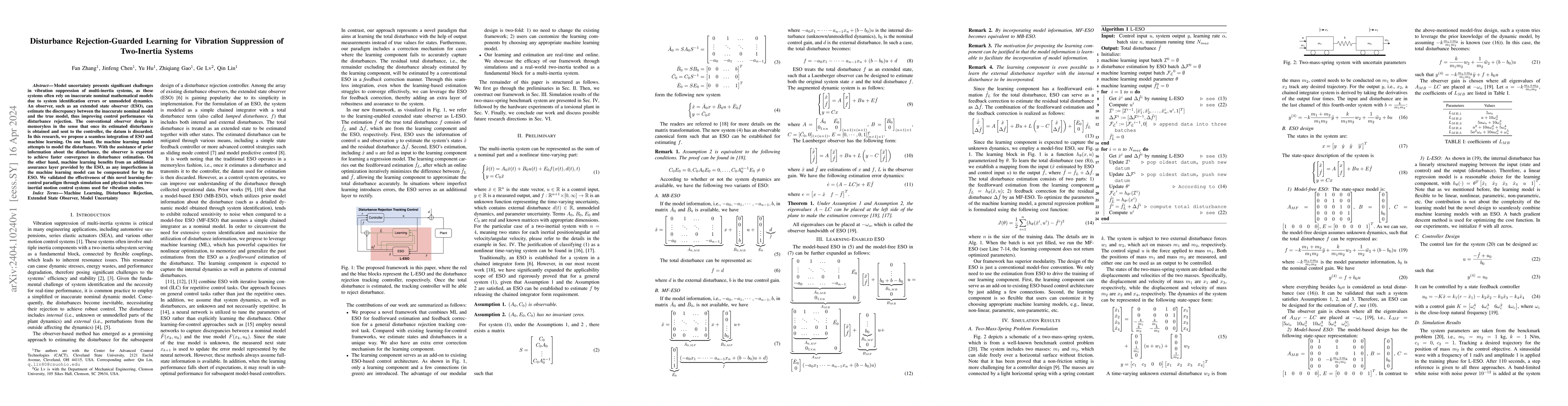 Thumbnail for Disturbance Rejection-Guarded Learning for Vibration Suppression of
  Two-Inertia Systems