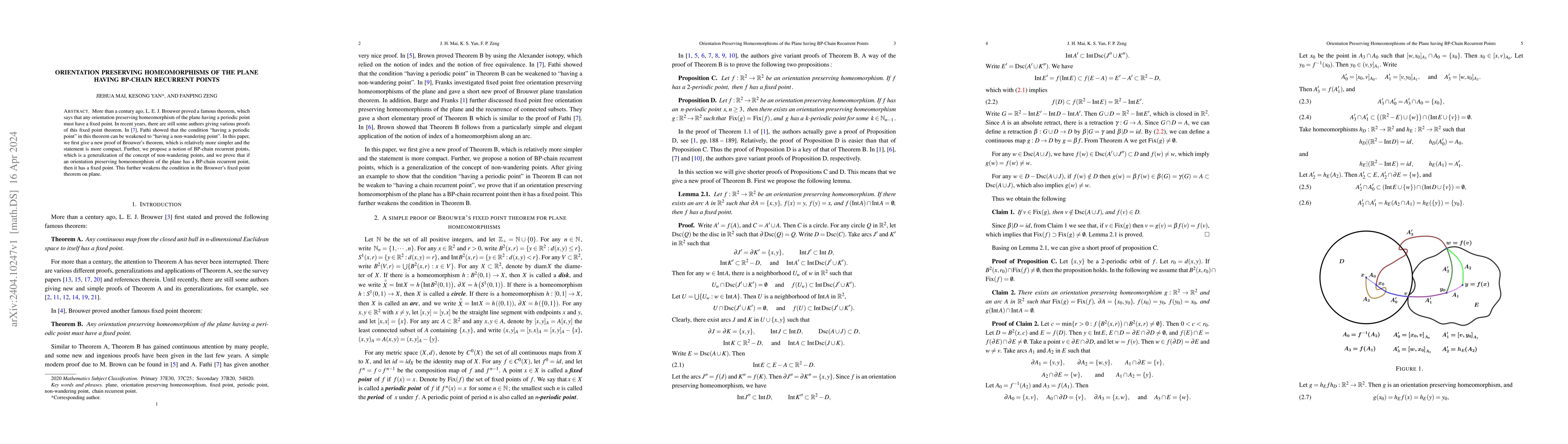 Thumbnail for Orientation Preserving Homeomorphisms of the Plane having BP-Chain
  Recurrent Points