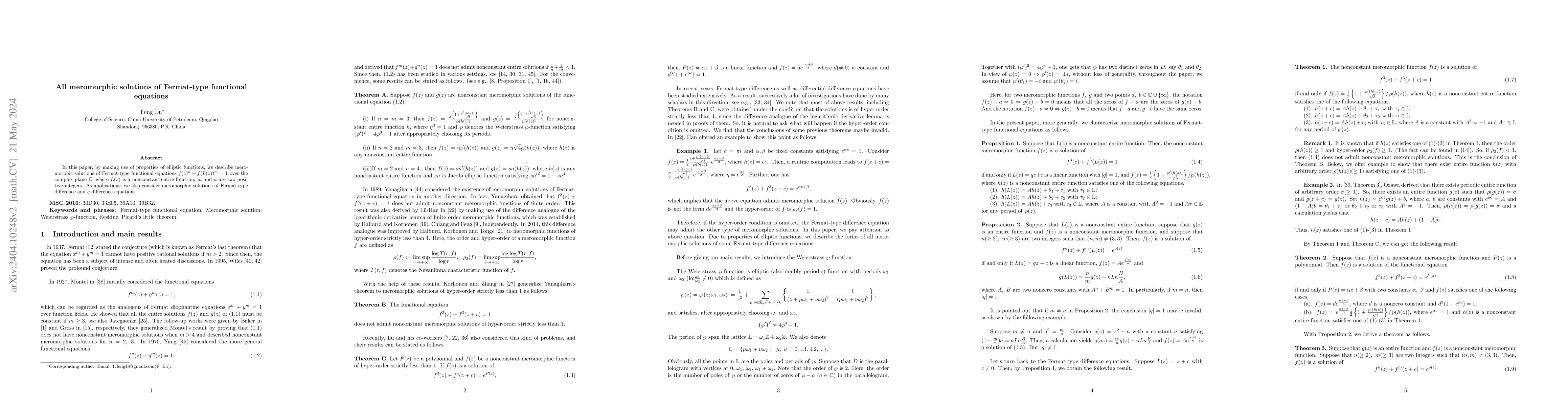 Thumbnail for All meromorphic solutions of Fermat-type functional equations
