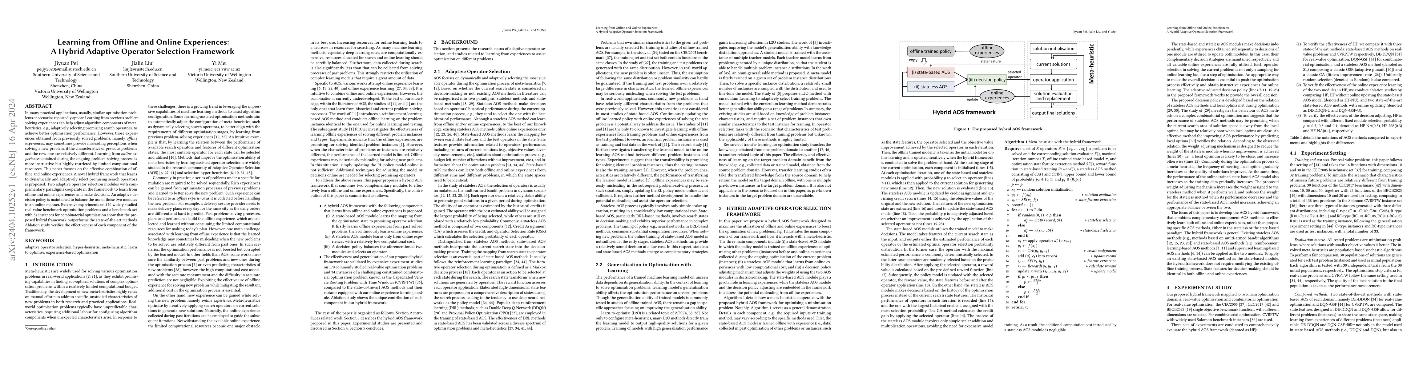 Thumbnail for Learning from Offline and Online Experiences: A Hybrid Adaptive Operator
  Selection Framework