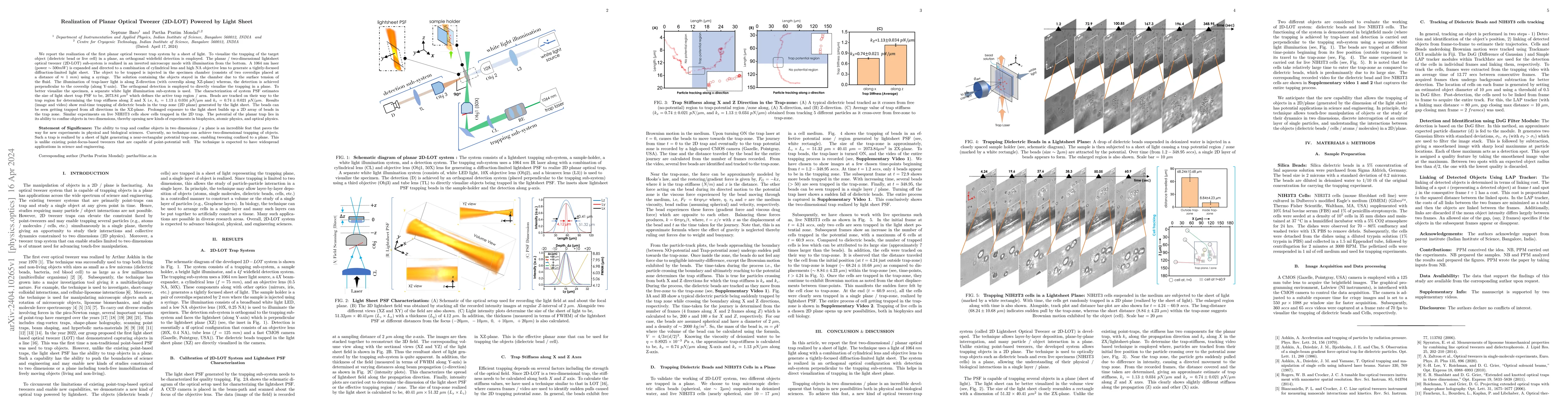 Thumbnail for Realization of Planar Optical Tweezer (2D-LOT) Powered by Light Sheet