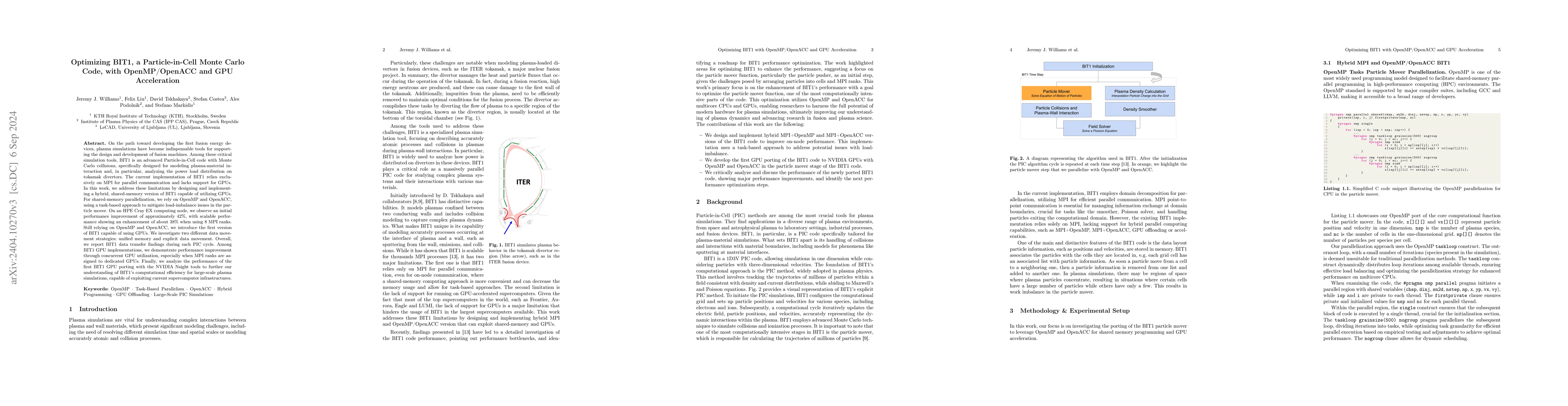 Thumbnail for Optimizing BIT1, a Particle-in-Cell Monte Carlo Code, with
  OpenMP/OpenACC and GPU Acceleration
