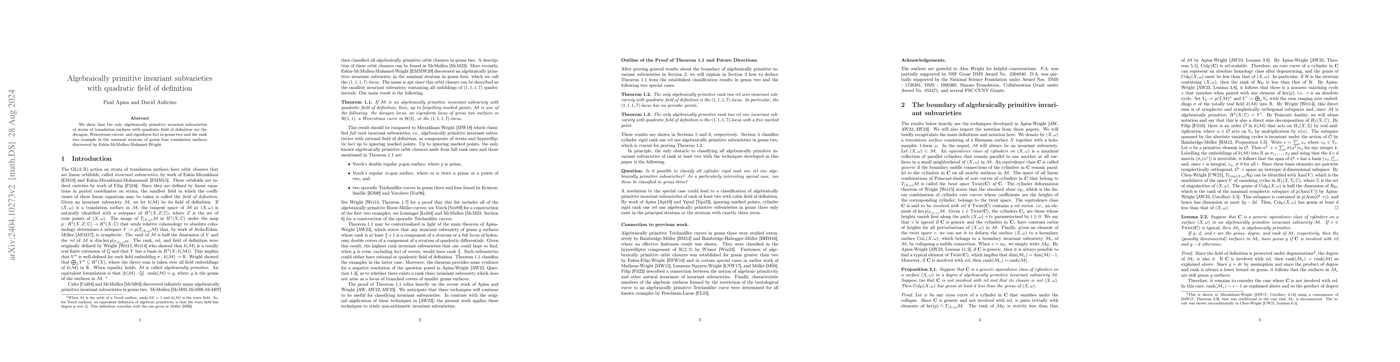 Thumbnail for Algebraically primitive invariant subvarieties with quadratic field of
  definition