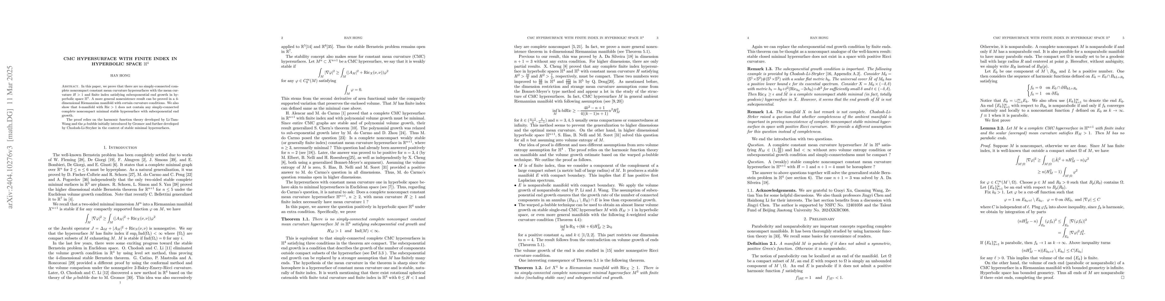 Thumbnail for CMC hypersurface with finite index in hyperbolic space $\mathbb{H}^4$