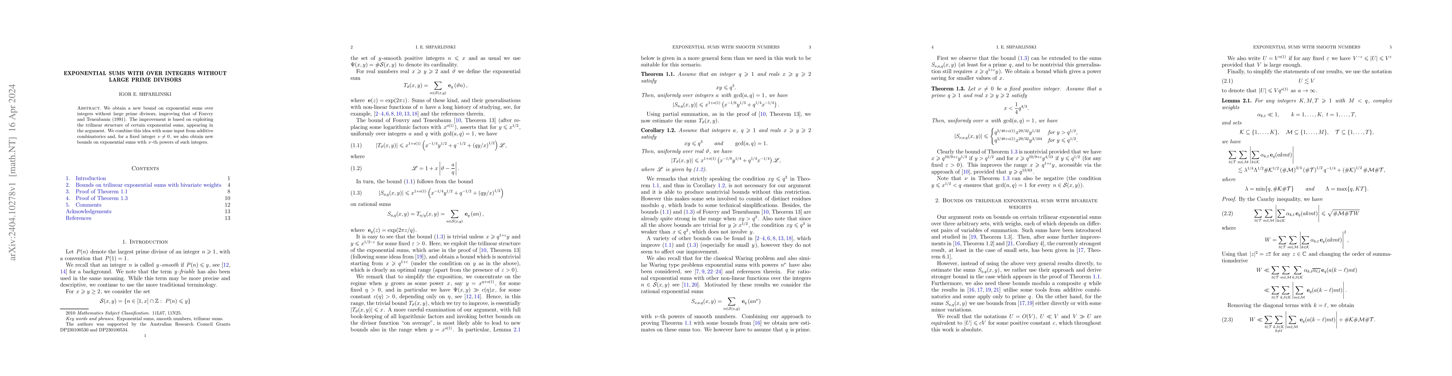 Thumbnail for Exponential sums over integers without large prime divisors