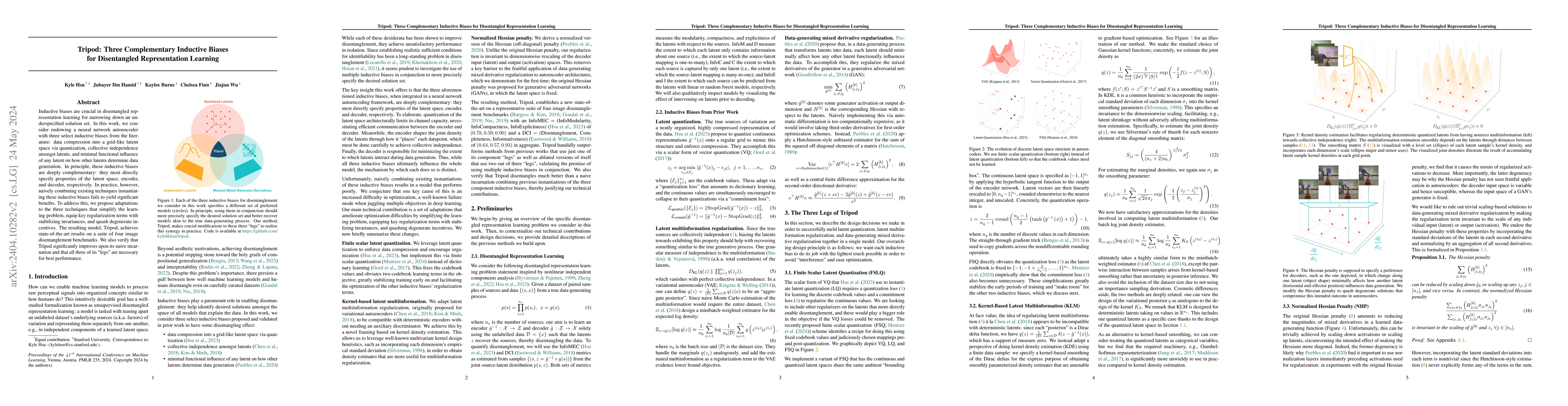 Thumbnail for Tripod: Three Complementary Inductive Biases for Disentangled
  Representation Learning
