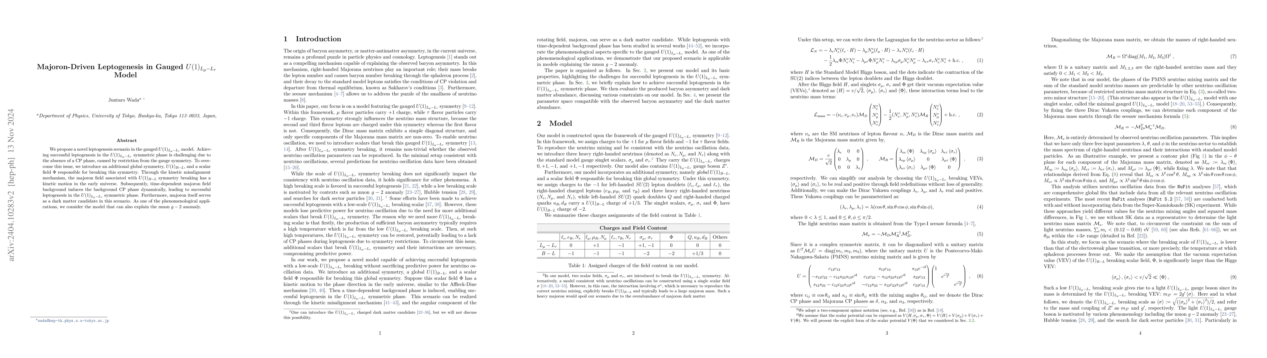 Thumbnail for Majoron-Driven Leptogenesis in Gauged $U(1)_{L_{\mu}-L_{\tau}}$ Model