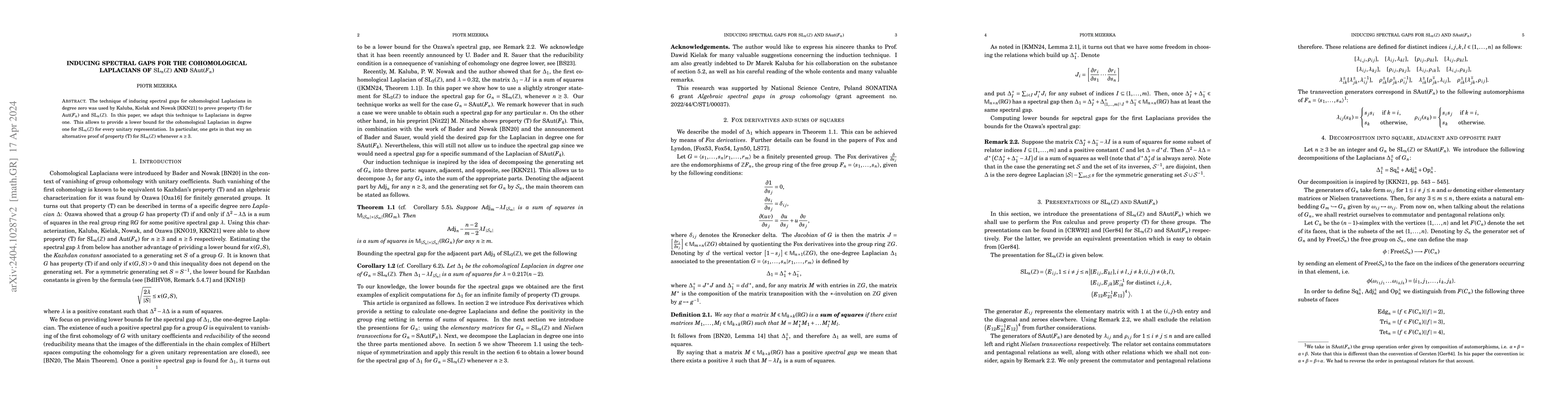 Thumbnail for Inducing spectral gaps for the cohomological Laplacians of
  $\operatorname{SL}_n(\mathbb{Z})$ and $\operatorname{SAut}(F_n)$