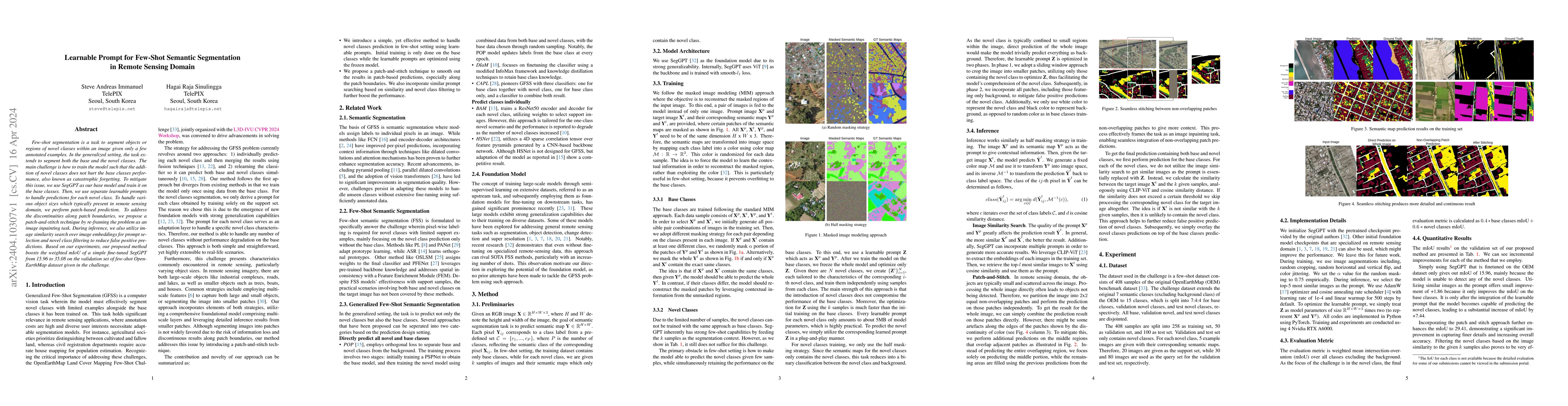 Thumbnail for Learnable Prompt for Few-Shot Semantic Segmentation in Remote Sensing
  Domain