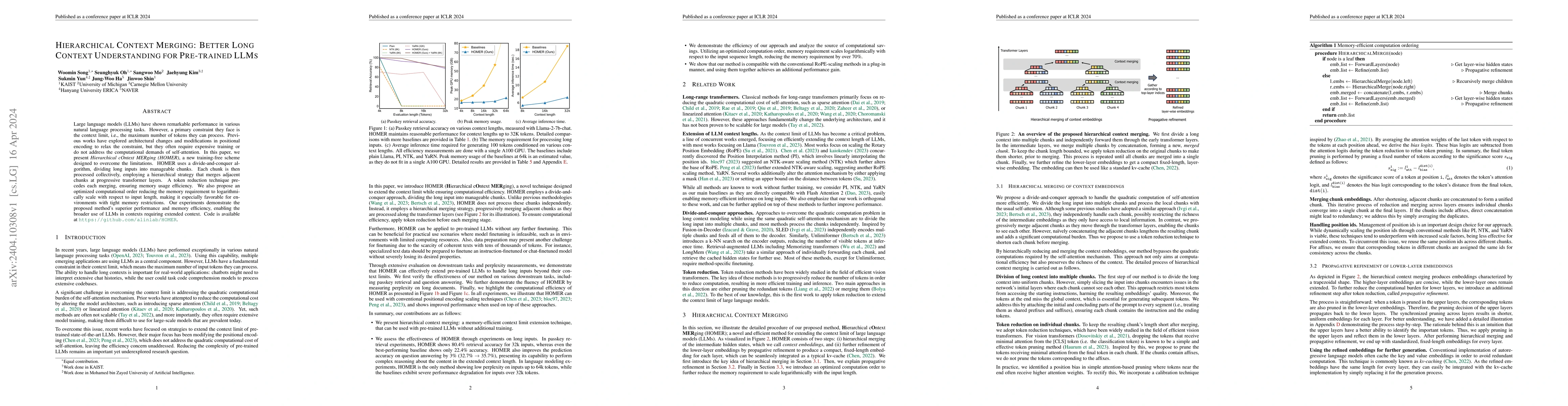 Thumbnail for Hierarchical Context Merging: Better Long Context Understanding for
  Pre-trained LLMs