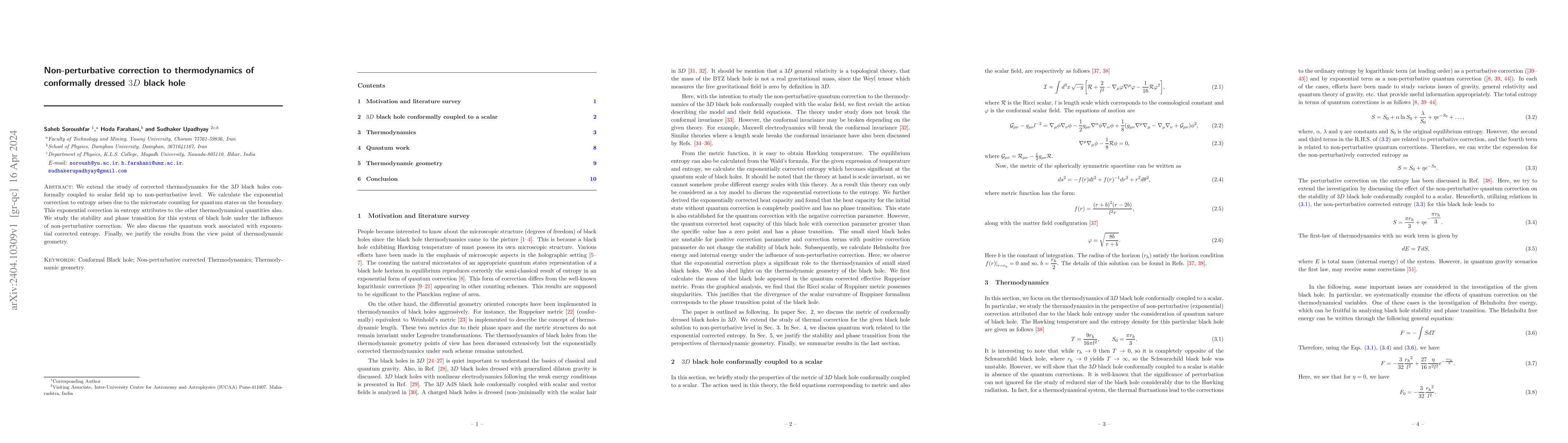 Thumbnail for Non-perturbative correction to thermodynamics of conformally dressed 3D
  black hole