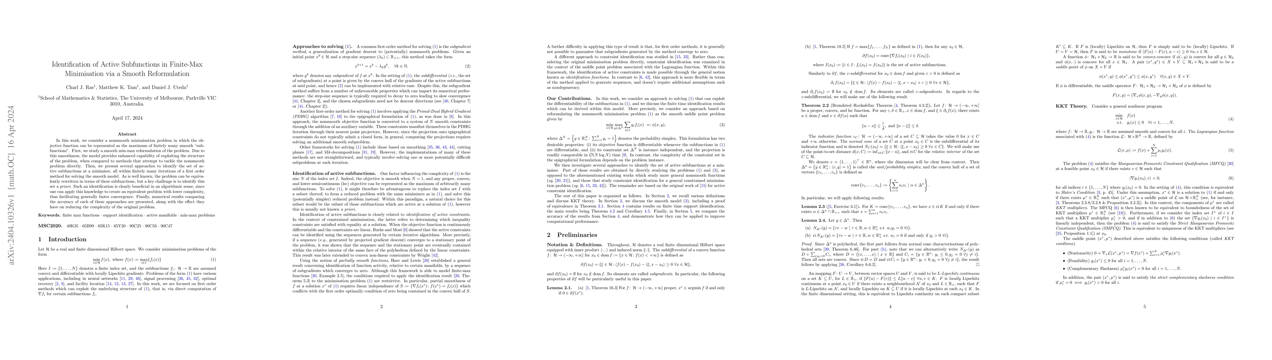 Thumbnail for Identification of Active Subfunctions in Finite-Max Minimisation via a
  Smooth Reformulation