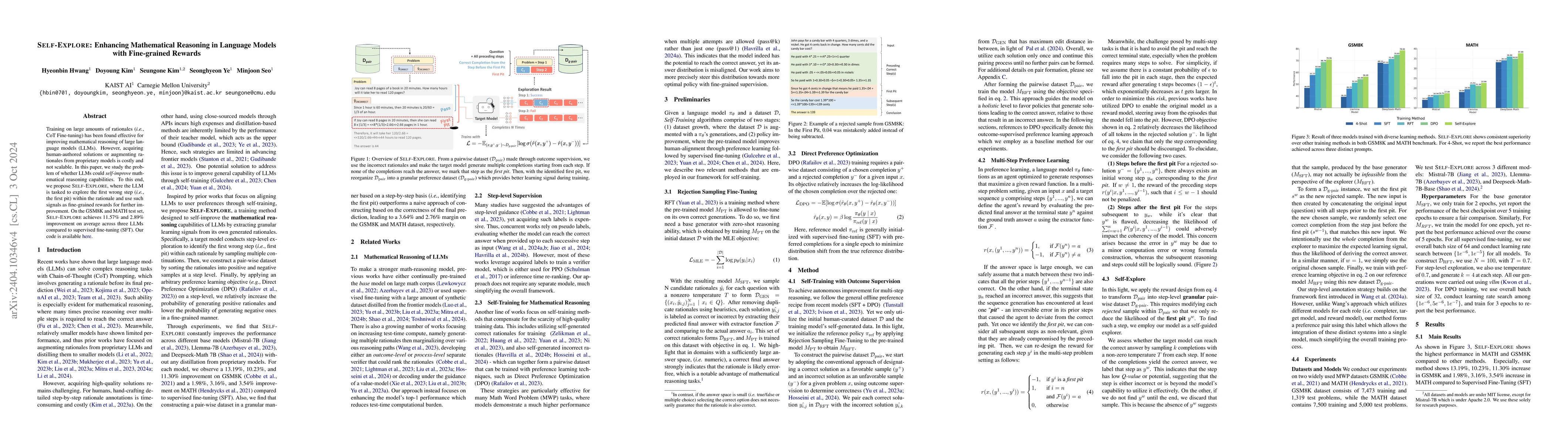 Thumbnail for Self-Explore to Avoid the Pit: Improving the Reasoning Capabilities of
  Language Models with Fine-grained Rewards