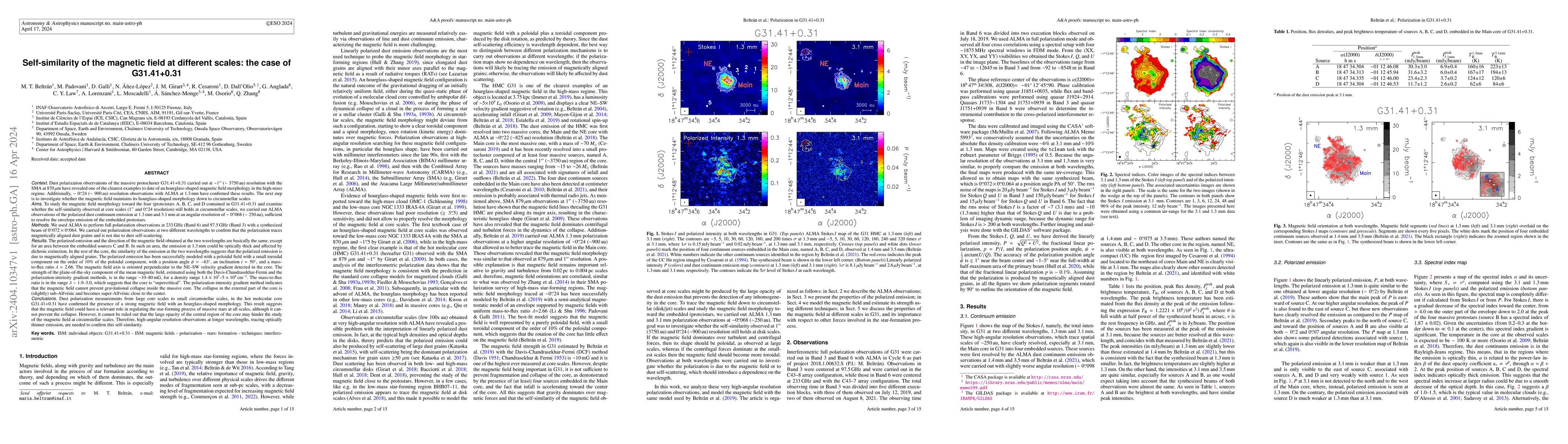 Thumbnail for Self-similarity of the magnetic field at different scales: the case of
  G31.41+0.31