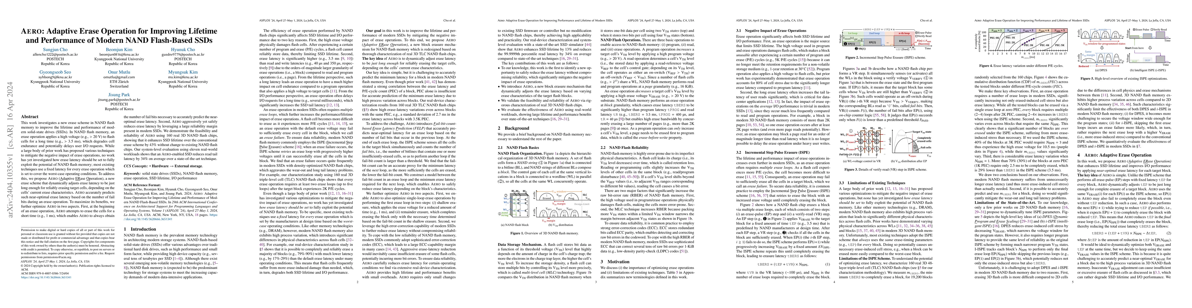 Thumbnail for AERO: Adaptive Erase Operation for Improving Lifetime and Performance of
  Modern NAND Flash-Based SSDs