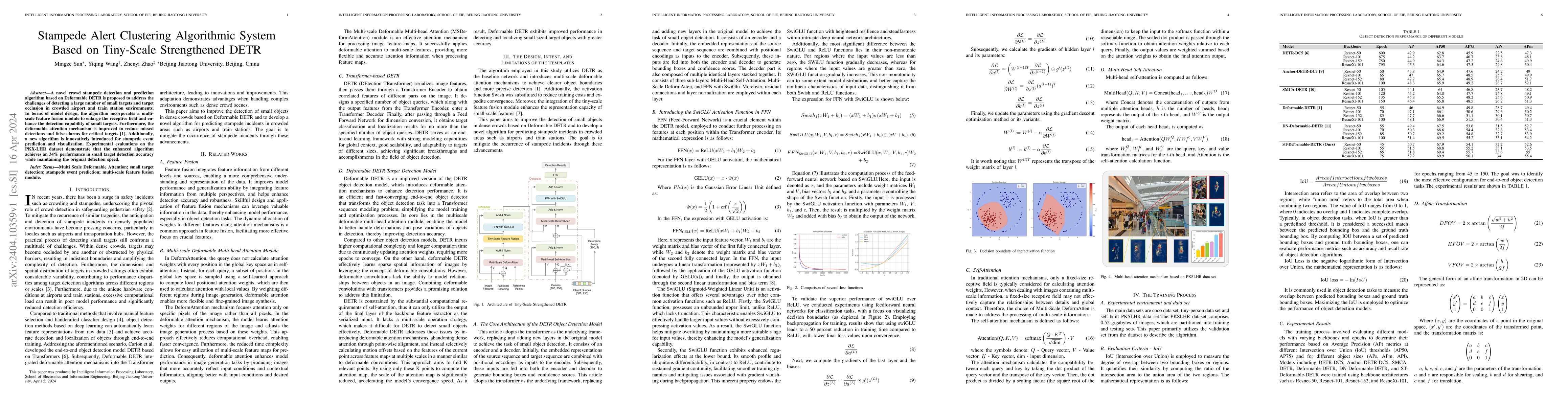 Thumbnail for Stampede Alert Clustering Algorithmic System Based on Tiny-Scale
  Strengthened DETR