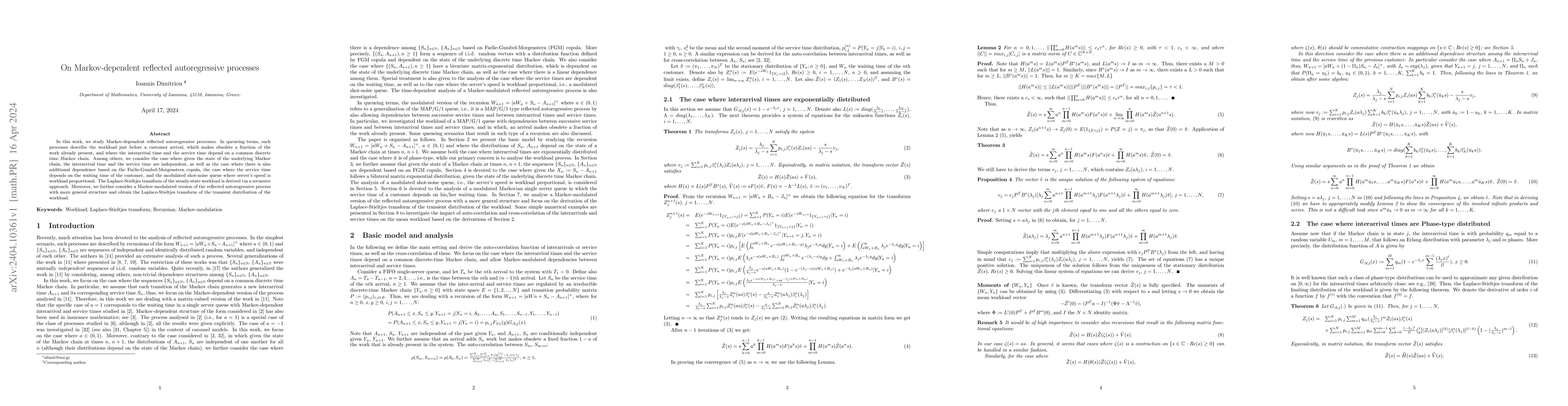 Thumbnail for On Markov-dependent reflected autoregressive processes