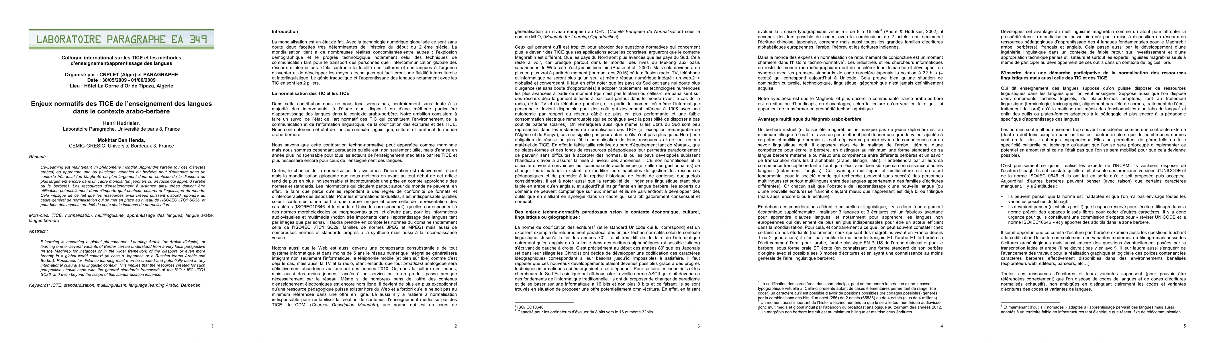 Thumbnail for Enjeux normatifs des TICE de l'enseignement des langues dans le contexte
  arabo-berb{\`e}re