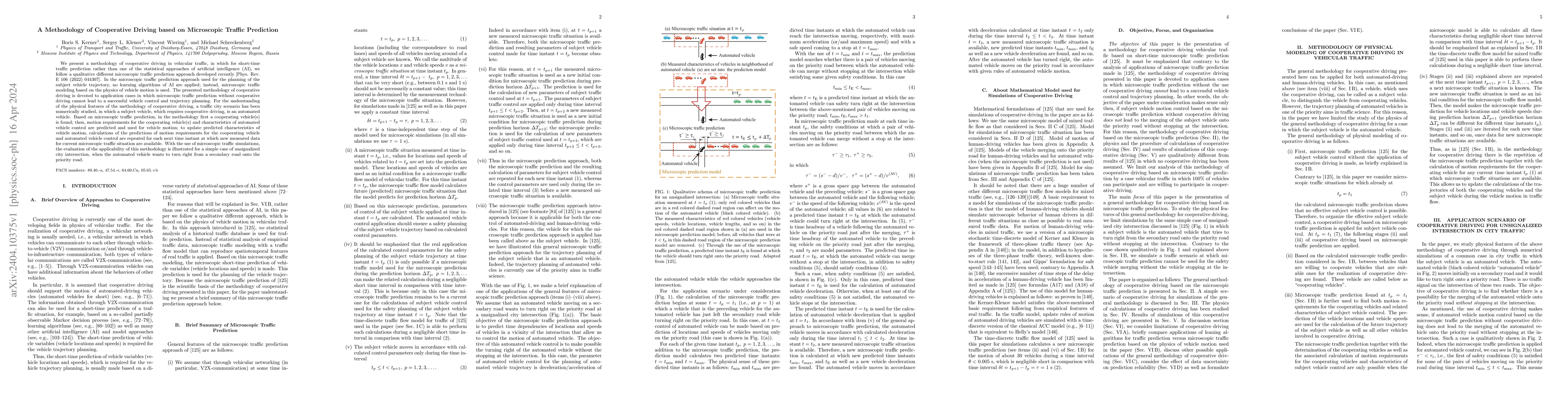 Thumbnail for A Methodology of Cooperative Driving based on Microscopic Traffic
  Prediction
