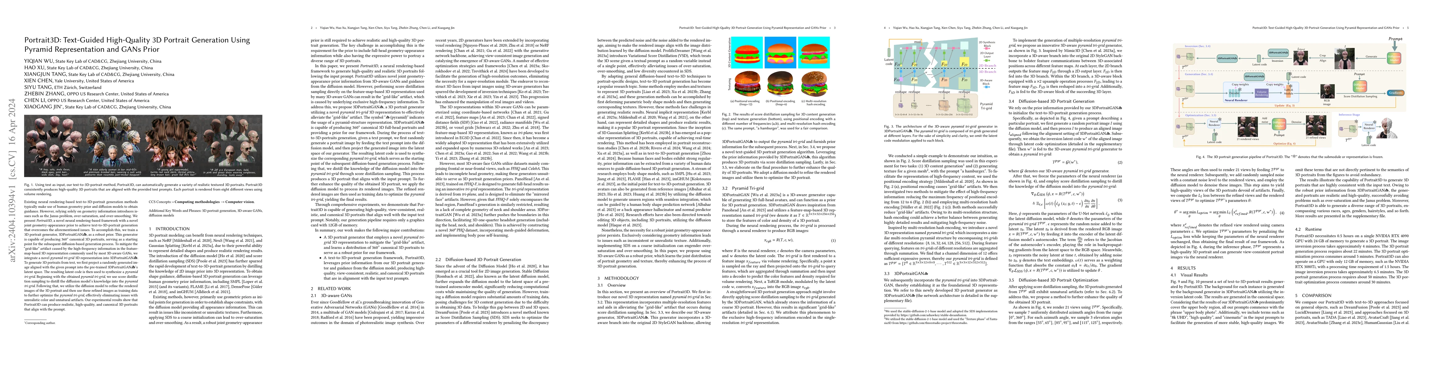 Thumbnail for Portrait3D: Text-Guided High-Quality 3D Portrait Generation Using
  Pyramid Representation and GANs Prior