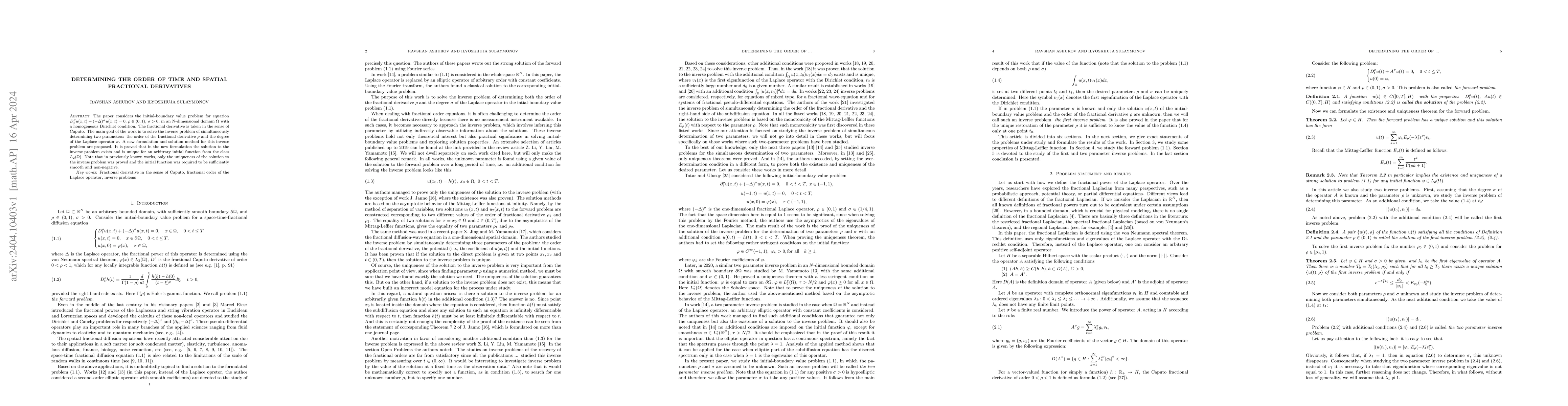 Thumbnail for Determining the order of time and spatial fractional derivatives
