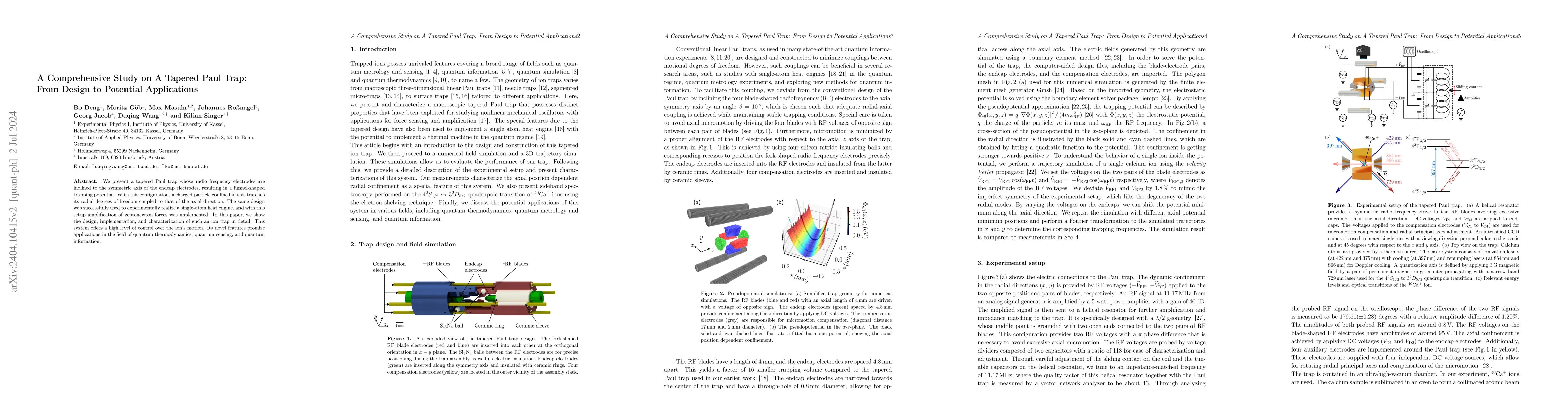 Thumbnail for A Comprehensive Study on A Tapered Paul Trap: From Design to Potential
  Applications