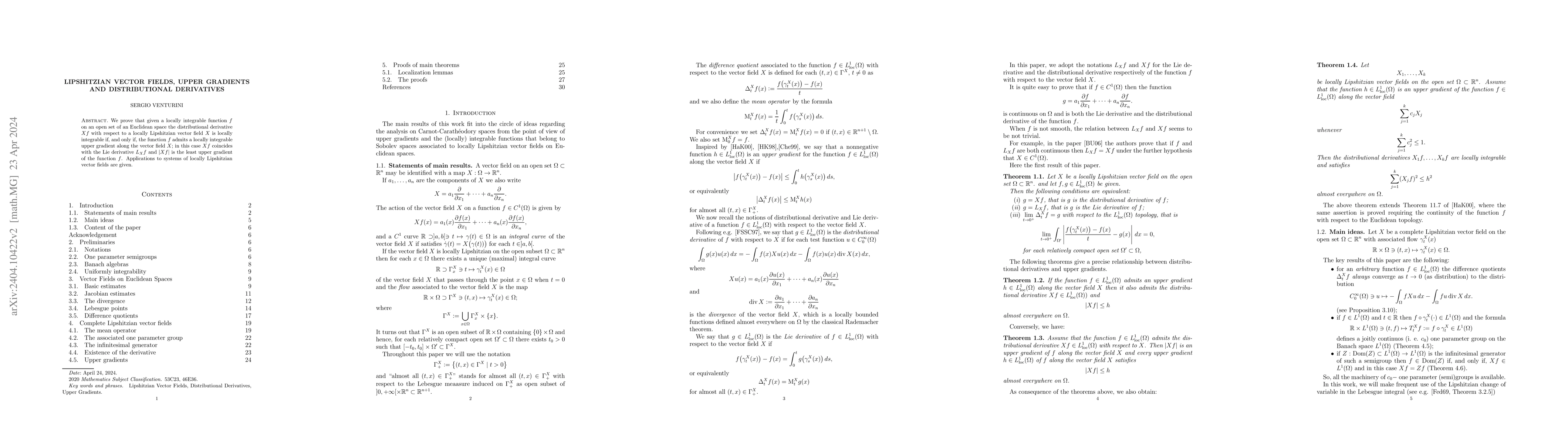 Thumbnail for Lipshitzian Vector Fields, Upper Gradients And Distributional
  Derivatives
